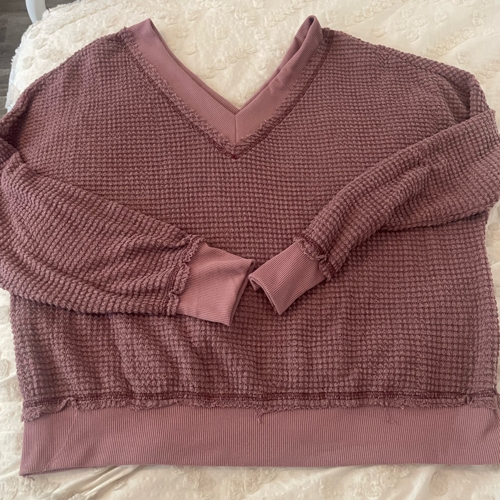 ✨Pink Lily V-Neck Thermal Henley Pullover Sweater✨